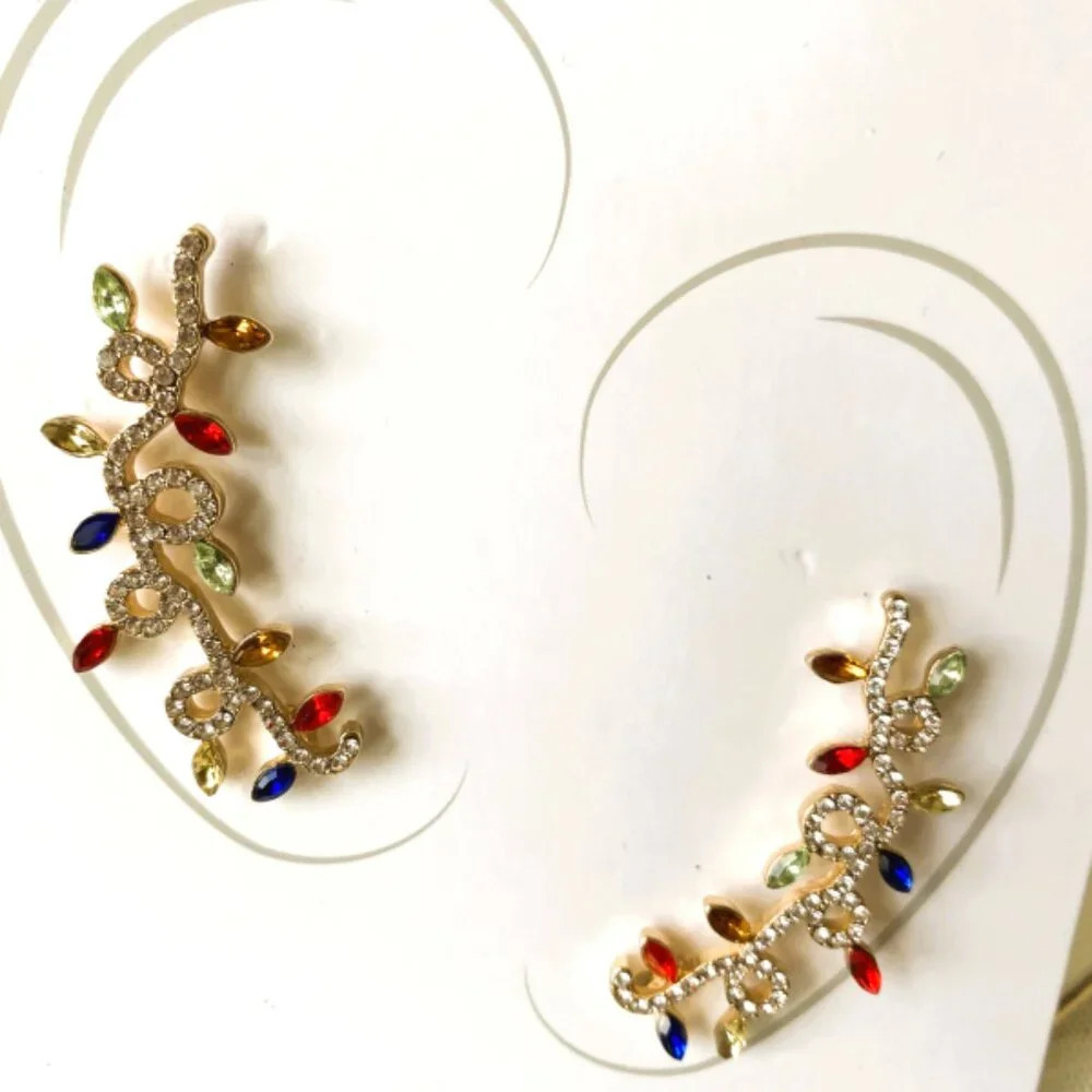 Colorful Rhinestone Fancy Twig Design Fashion Earrings